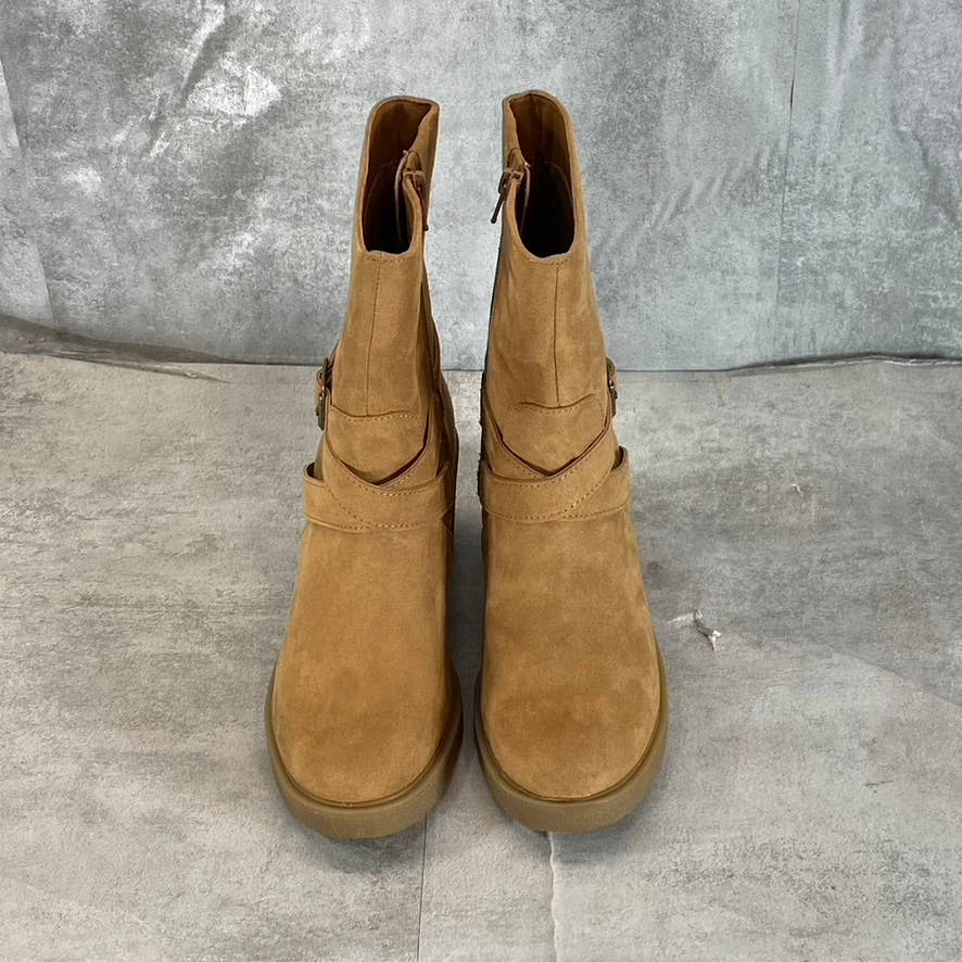 STYLE & CO Women's Tan Micro Bessiee Memory Foam Block-Heel Boots SZ 6.5