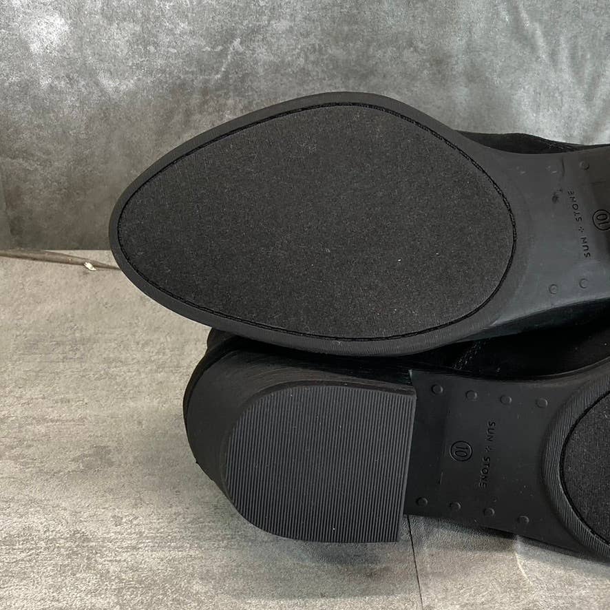 SUN+STONE Women's Black Micro Abby Double-Zip Round-Toe Block-Heel Booties SZ 10