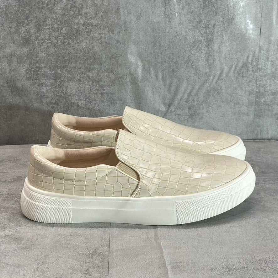 MATISSE Women's Ivory Croc Embossed Round-Toe Slip-On Sneakers SZ 7.5