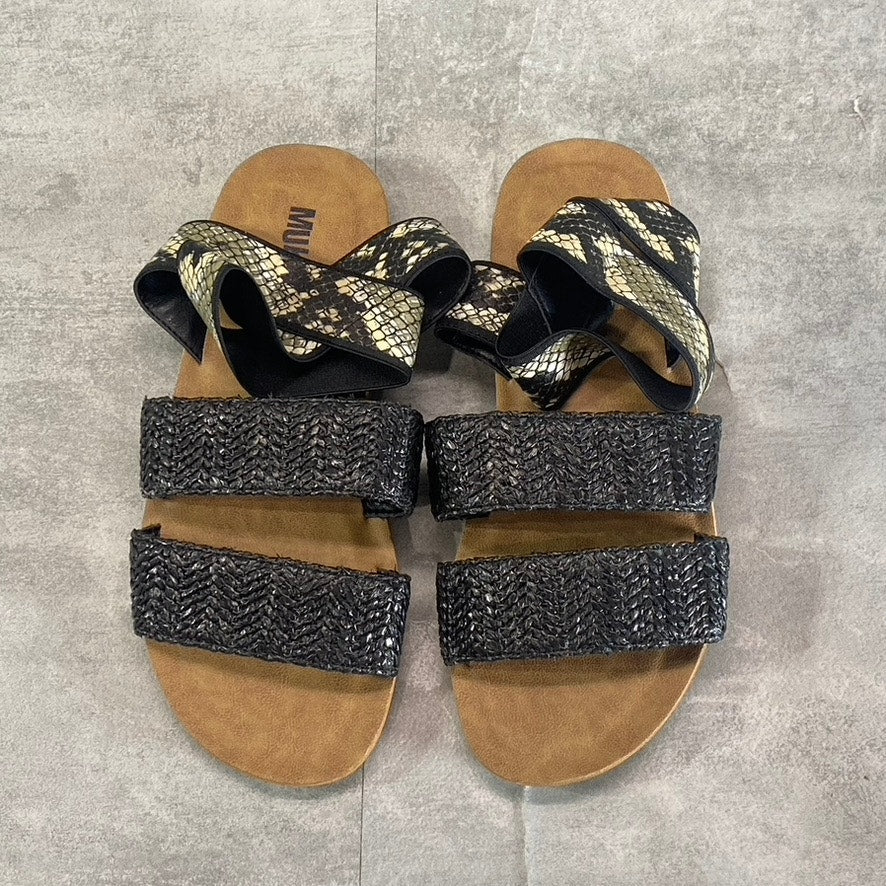 MUK LUKS Women's Black Snake Embossed About Me Ankle-Strap Slide Sandals SZ 7