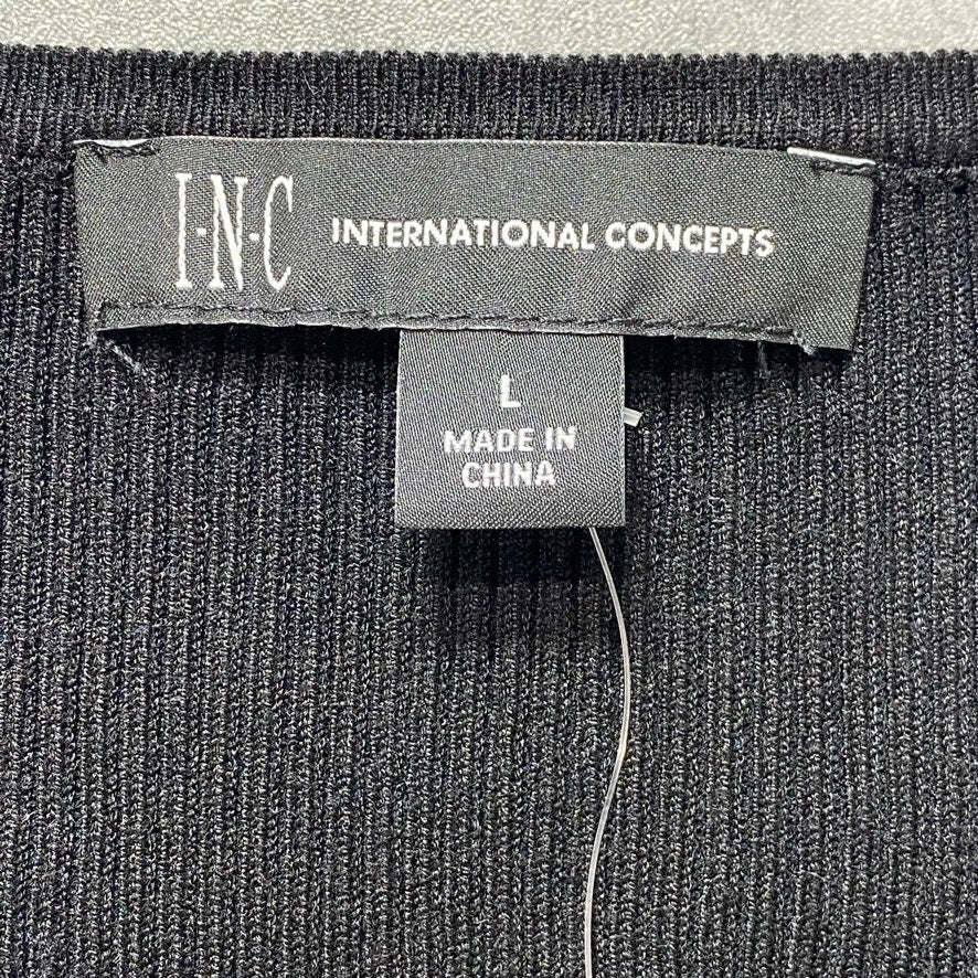 INC International Concepts Black Chain Keyhole Long Sleeve Pullover Sweater SZ L