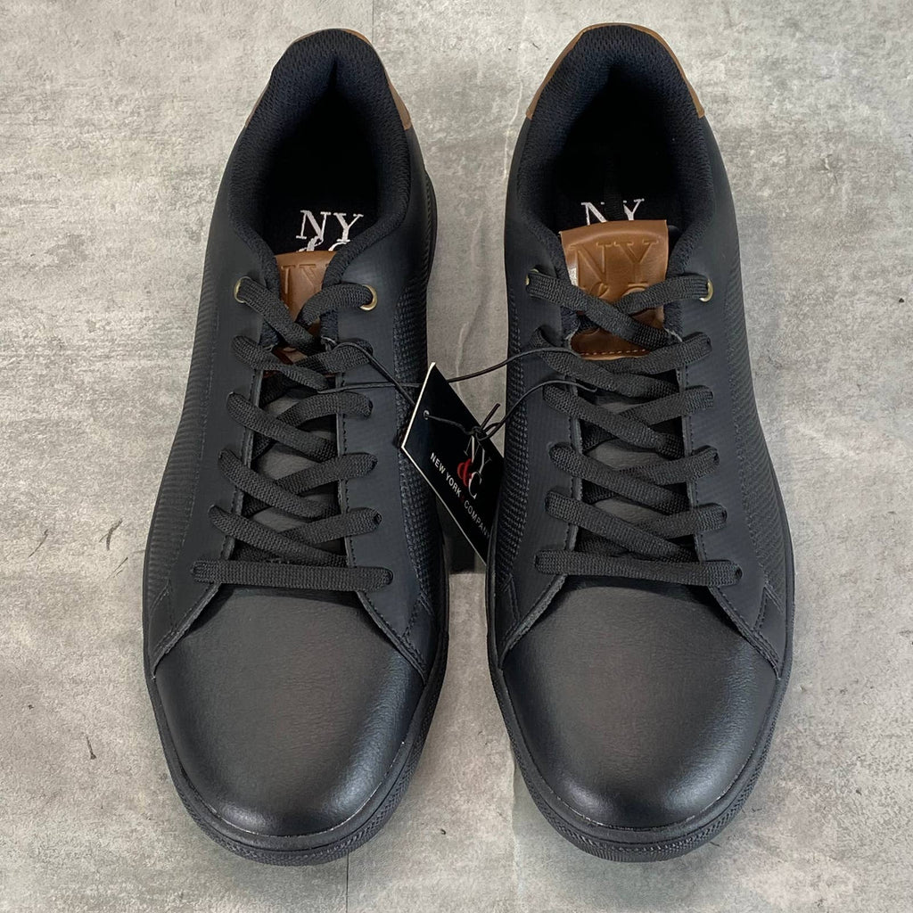 NEW YORK & COMPANY Men's Black Faux-Leather Cooper Low-Top Sneakers SZ 11