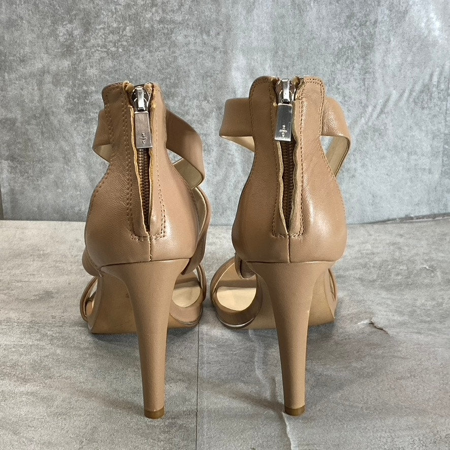 KENNETH COLE NEWYORK Women's Latte Brooke Cross Strap Heeled Round-Toe Dress Sandals SZ 10
