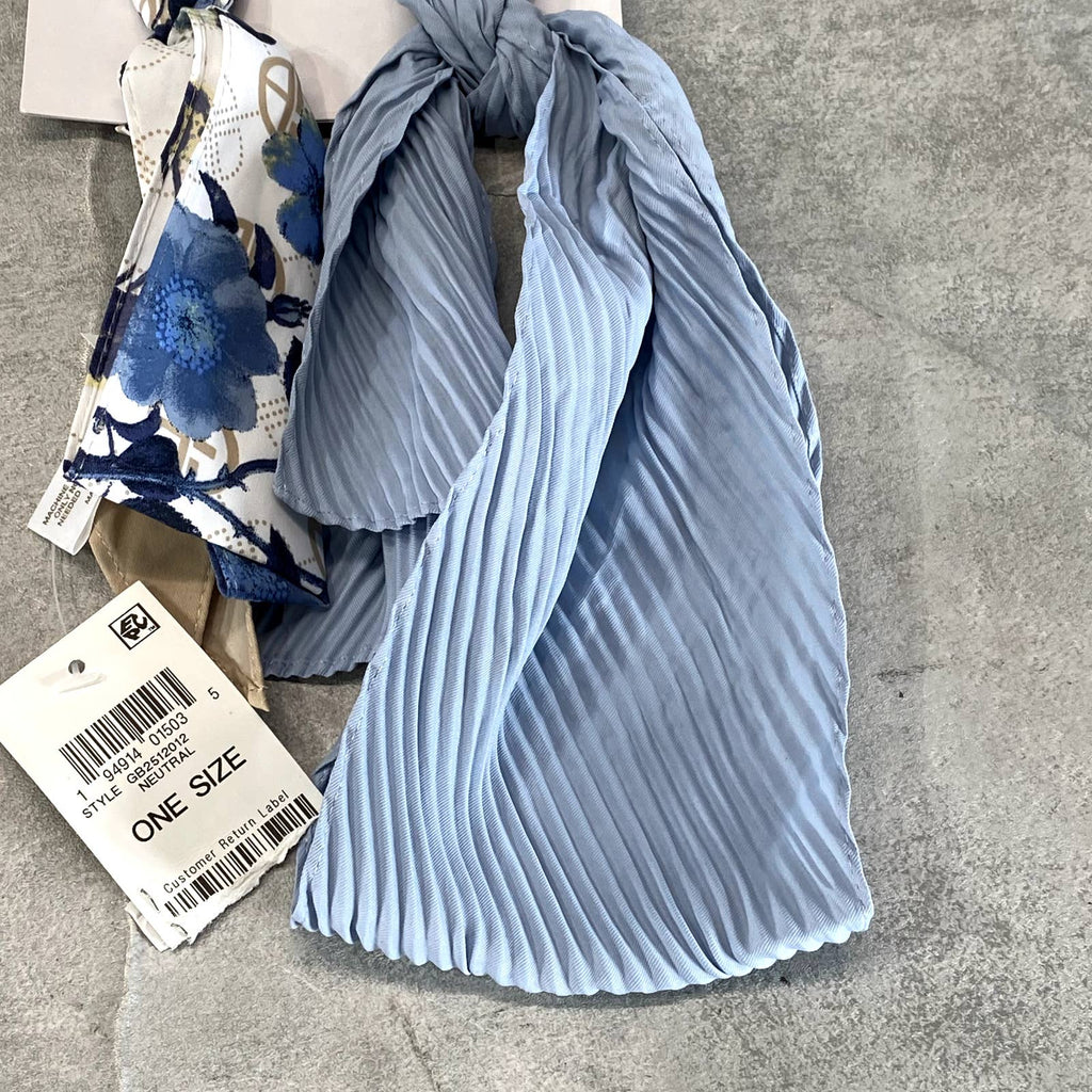 GIANI BERNINI Women's Neutral Blue Logo Floral & Solid Twin Set Twilly Scarves