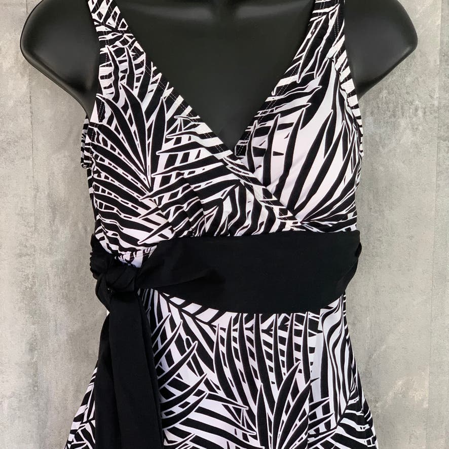TOMMY BAHAMA Black White Island Sculpt V-Neck Faux Wrap One-Piece Bathing Suit SZ 6