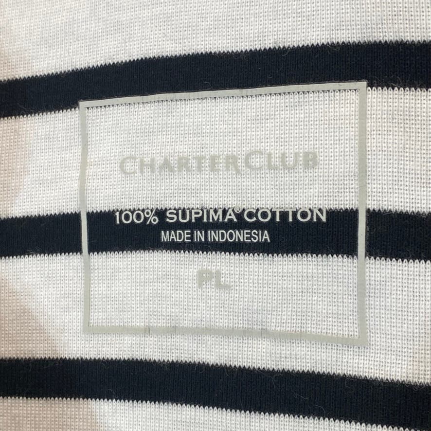 CHARTER CLUB Women's Petite Black/White Striped Collared Long Sleeve V-Neck Top SZ P\L