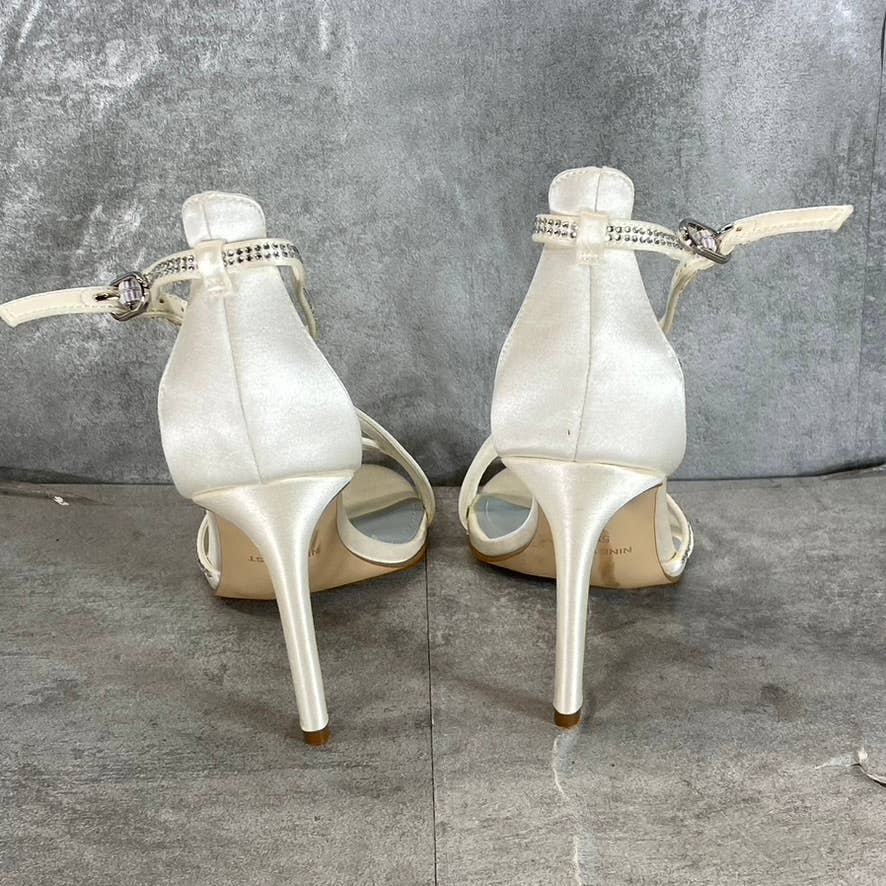 NINE WEST Women's Ivory Irelynn Ankle-Strap Rhinestone Dress Sandals SZ 5.5