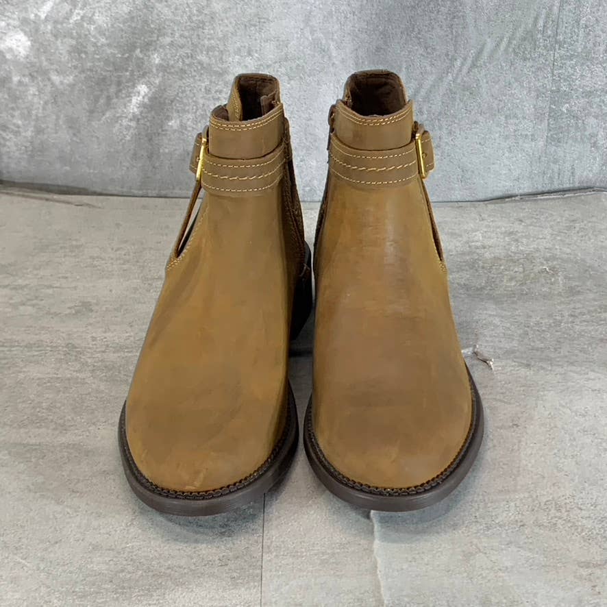 CLARKS Collection Women's Dark Tan Leather Maye Strap Ankle Boots SZ 8.5