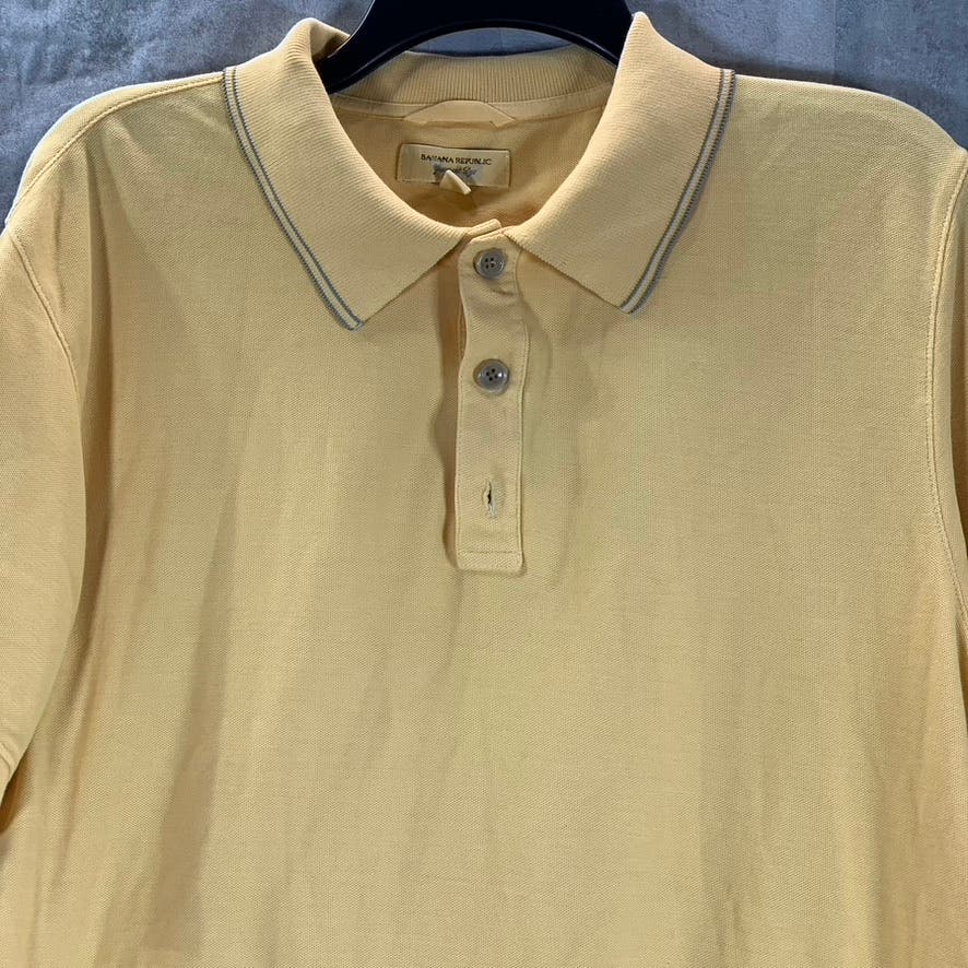 BANANA REPUBLIC Men's Yellow Garment Dye Textured Short Sleeve Polo Shirt SZ L