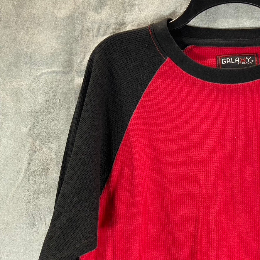 GALAXY BY HARVIC Men's Black/Red Two-Tone Crewneck Raglan Thermal T-Shirt SZ M