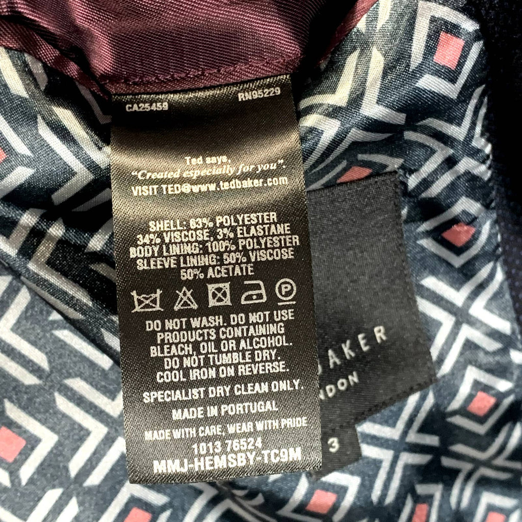 TED BAKER Men's Navy Hemsby Slim-Fit Textured Two-Button Suit Jacket SZ 3(US38)