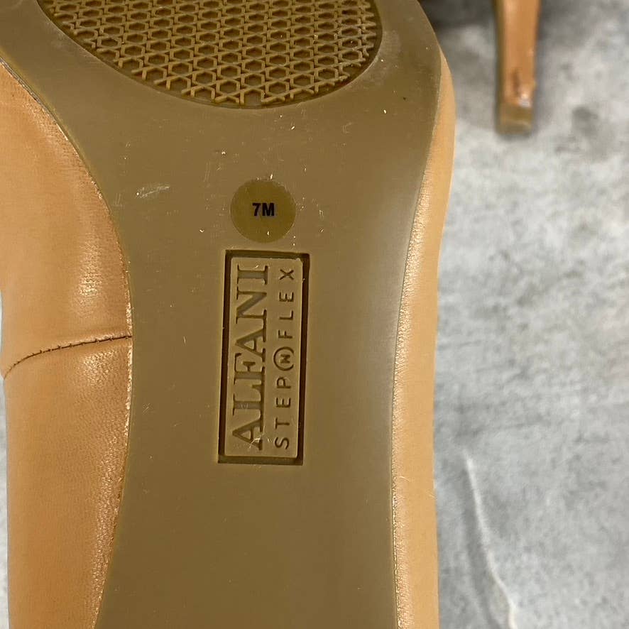 ALFANI Women's Step N' Flex Caramel Leather Jeules Pointed-Toe Slip-On Pumps SZ7