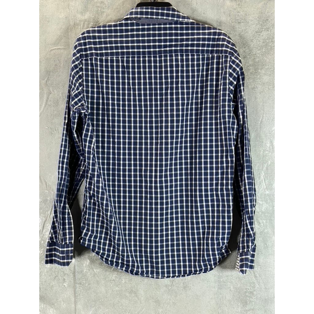 MICHAEL KORS Men's Navy Mini Check Cotton Button-Up Long Sleeve Shirt SZ M