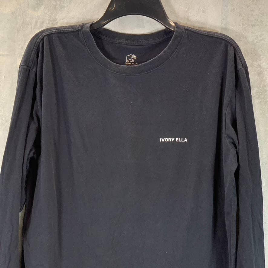 IVORY ELLA Women's Black Graphic Crewneck Long Sleeve T-Shirt SZ M