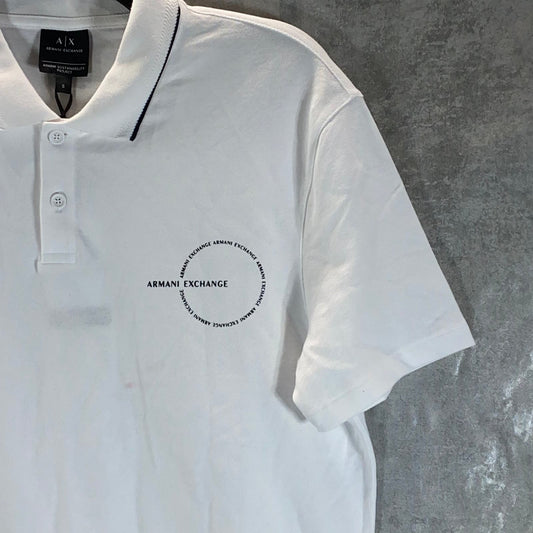 A|X ARMANI EXCHANGE Men's White Small Circle Logo Polo Short Sleeve Shirt SZ S