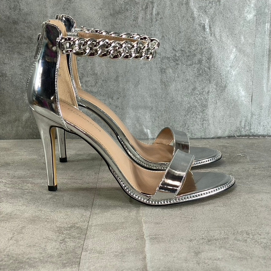 BCBGENERATION Women's Silver Jadia Chain Detail Ankle Strap Dress Sandals SZ 9