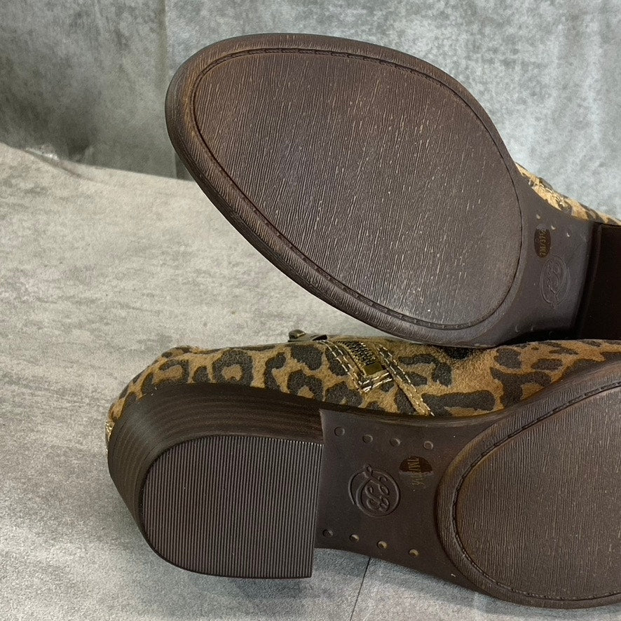 LUCKY BRAND Women's Natural Leopard Leather Basel Block-Heel Booties SZ 7