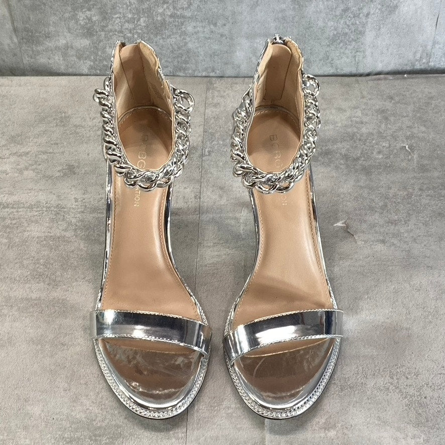 BCBGENERATION Women's Silver Jadia Chain Detail Ankle Strap Dress Sandals SZ 9