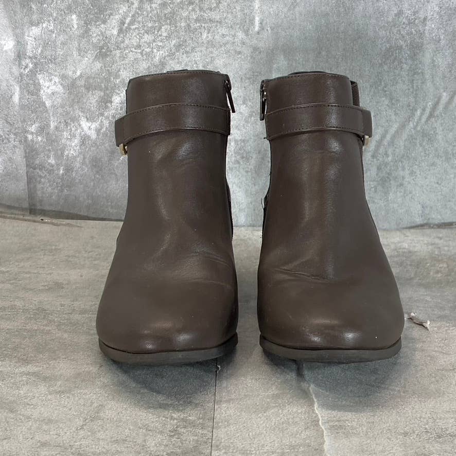 KAREN SCOTT Women's Dark Brown Nadine Almond-Toe Side-Zip Ankle Boots SZ 7