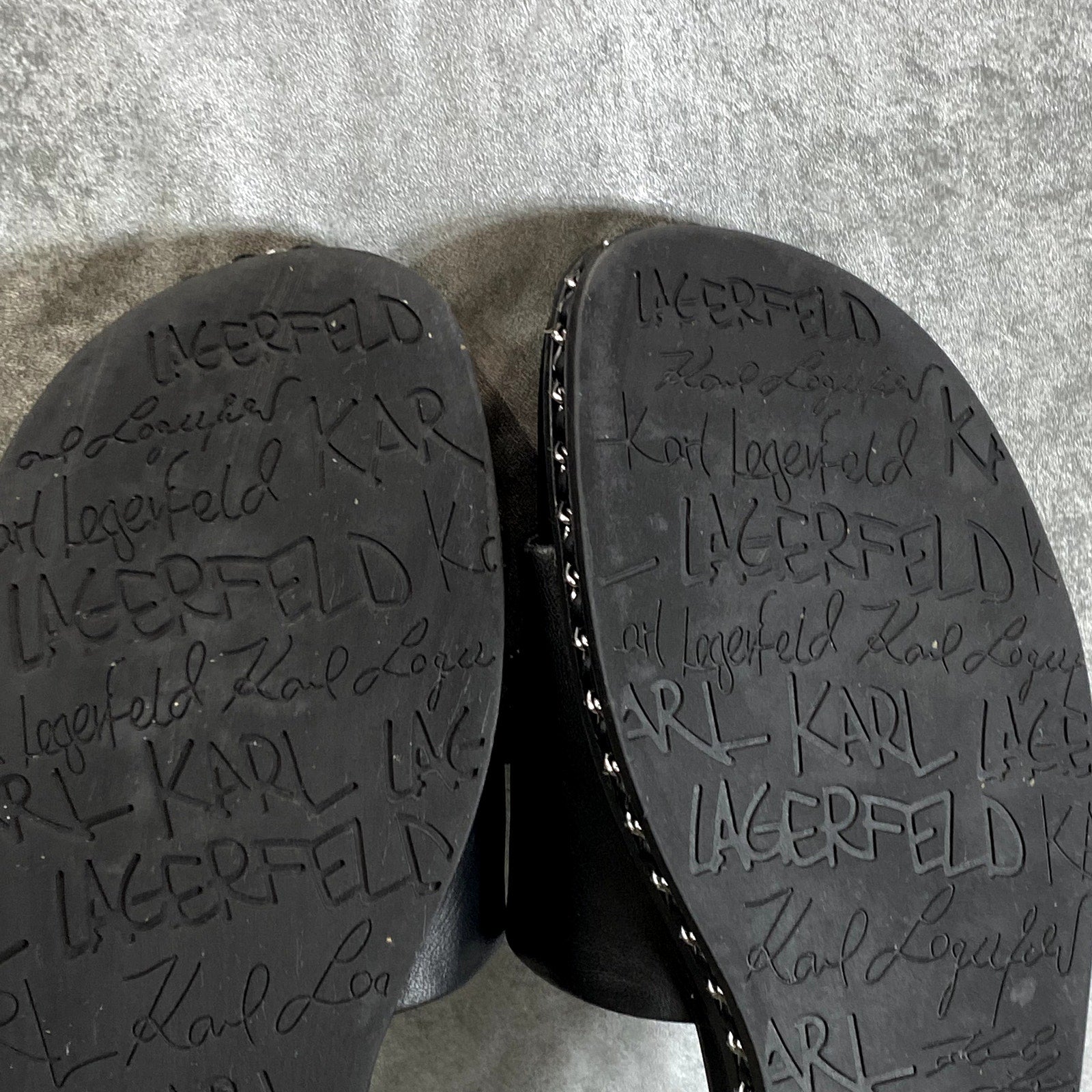 KARL LAGERFELD PARIS Women's Black Rhinestone Embellished Bijou Slide Sandals
