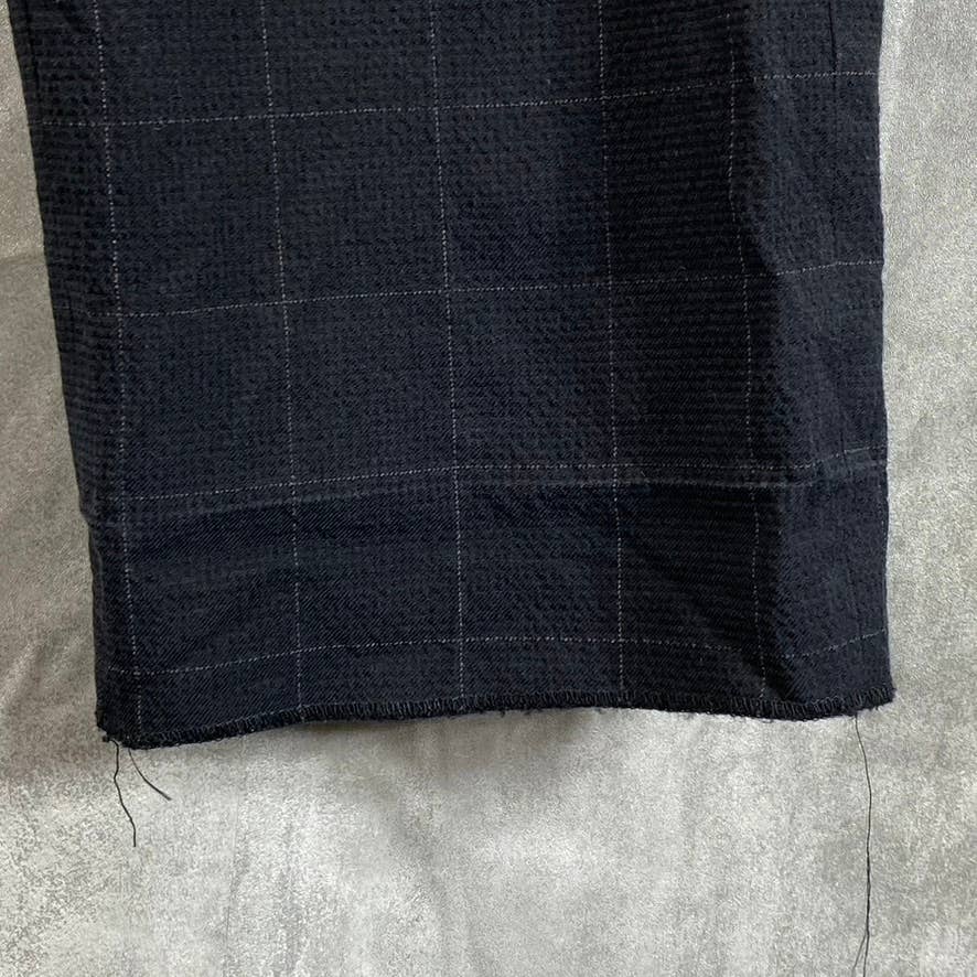 JOHN VARVATOS Men's Black Windowpane Flat-Front Straight-Leg Pants SZ 32