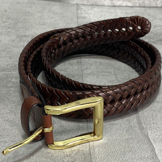 UNBRANDED Brown Faux-Leather Braided Single Prong Belt SZ 38"