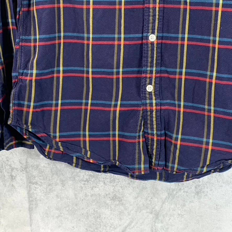 J.CREW Men's Navy Windowpane Cotton Button-Up Long-Sleeve Oxford Shirt SZ M