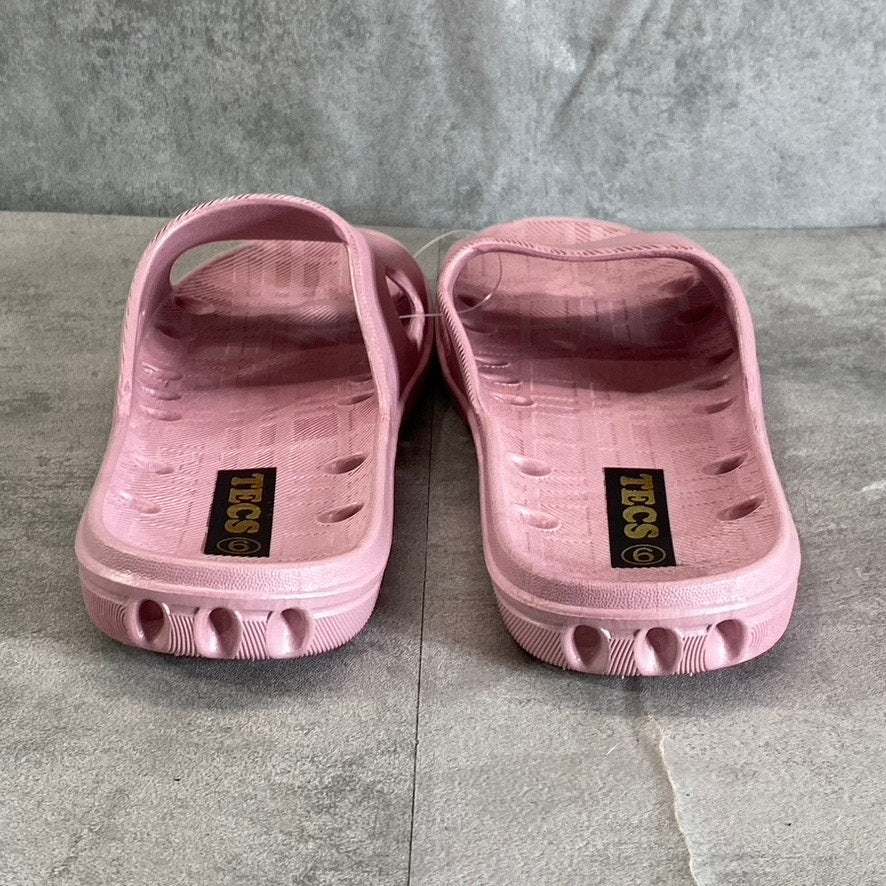 TECS Women's Rose Pink PVC Round-Toe Slide Sandals SZ 7
