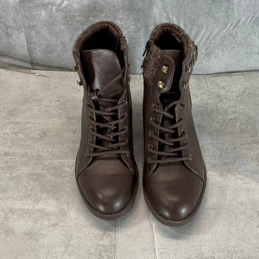 STYLE & CO Women's Chocolate Gaiel Lace-Up Cold-Weather Lug-Sole Boots SZ 8.5