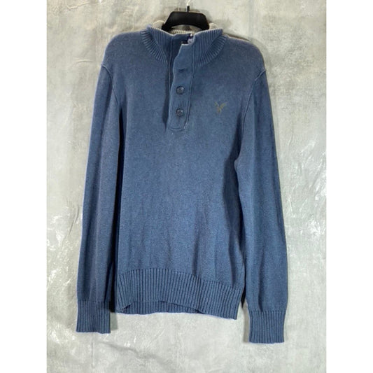 AMERICAN EAGLE OUTFITTERS Men's Blue Classic-Fit Mock Neck Pullover Sweater SZ L