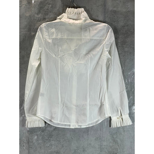 J.CREW Women's White Ruffle Trim Button-Up Long Sleeve Top SZ 0