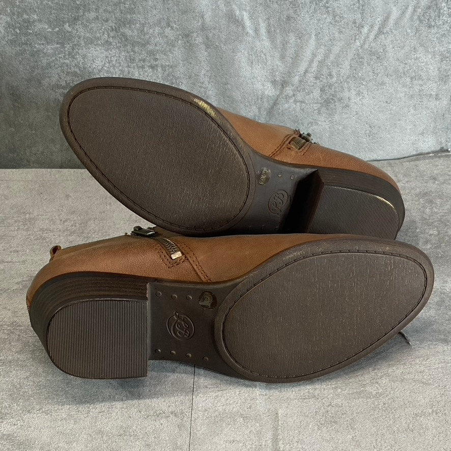 LUCKY BRAND Women's Toffee Barillos Leather Basel Double Side-Zip Block-Heel