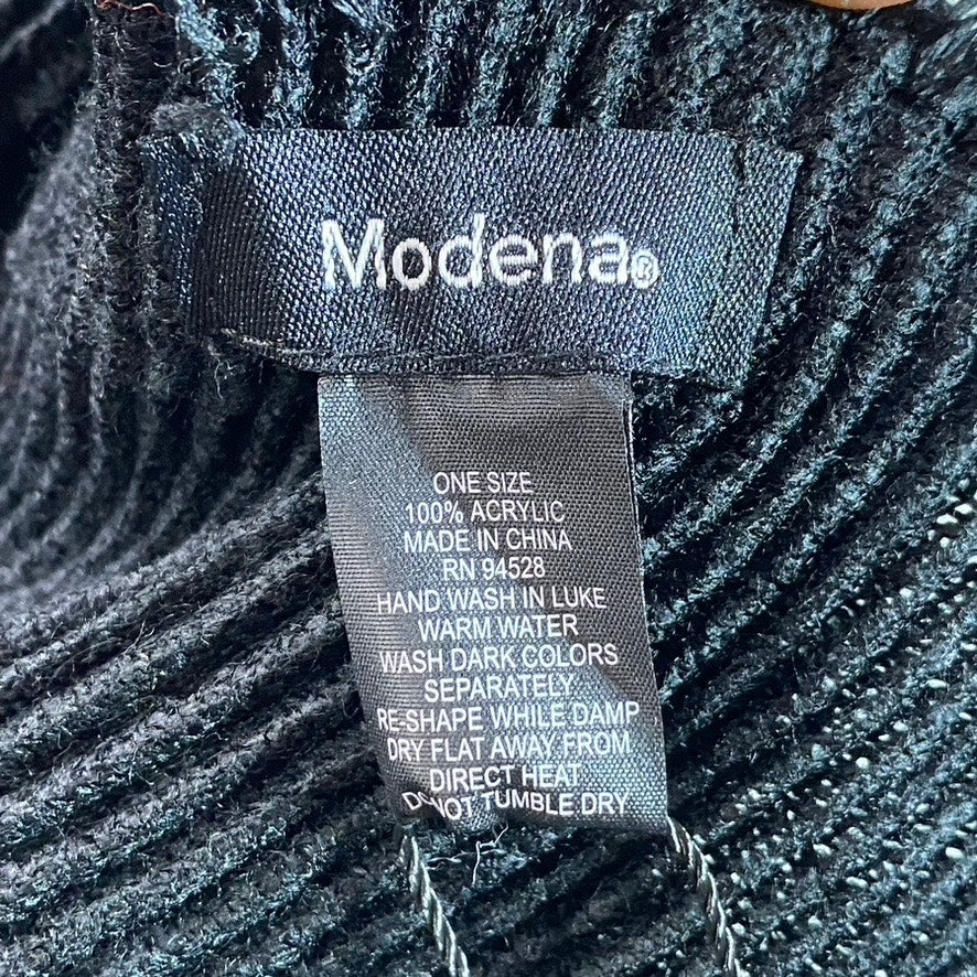 MODENA Women's Black Ribbed Fringe Multiple Wear Wrap SZ OS