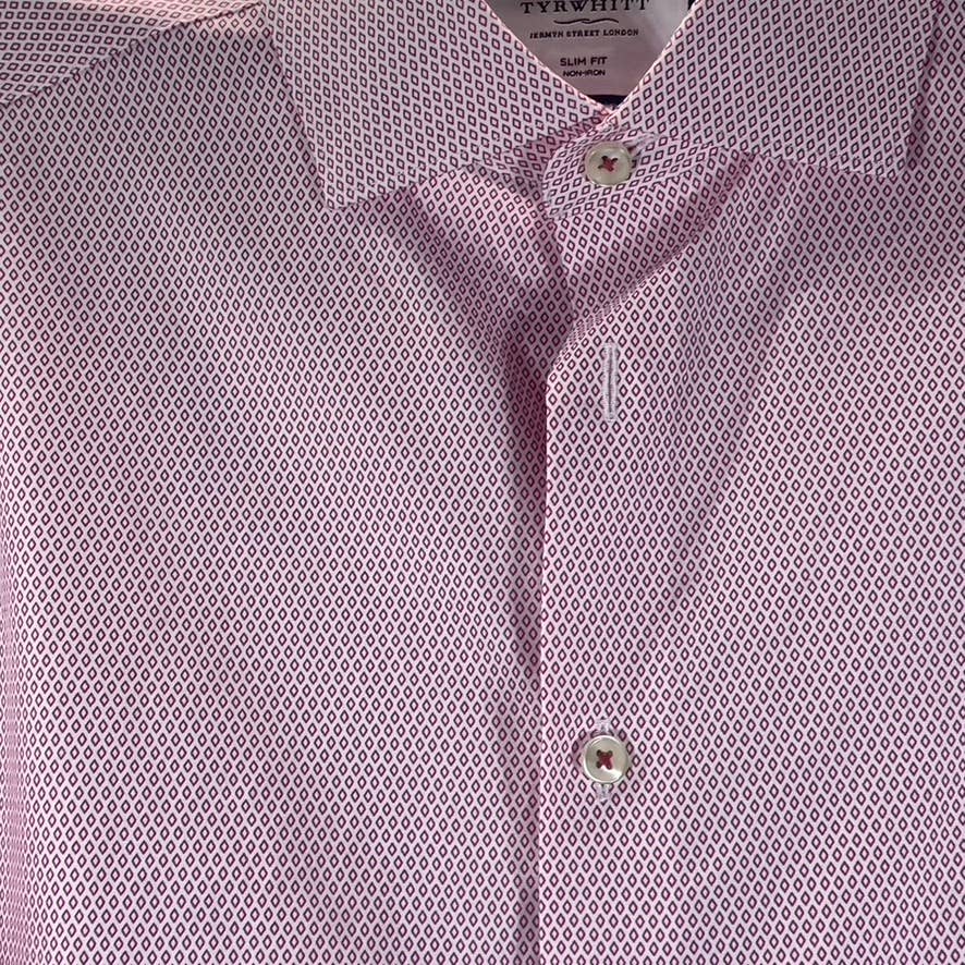 CHARLES TYRWHITT Men's Red Diamond Printed Non-Iron Slim-Fit Dress Shirt SZ 15.5
