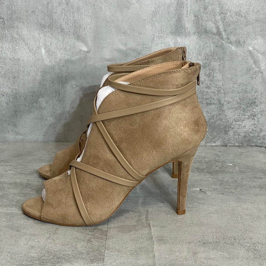 JOURNEE COLLECTION Taupe Samara Round Peep-Toe Back Zip Stiletto Bootie SZ 8.5