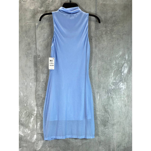 BAR III Women's Blue Whisper Mesh Mock-Neck Sleeveless Mini Dress SZ XS