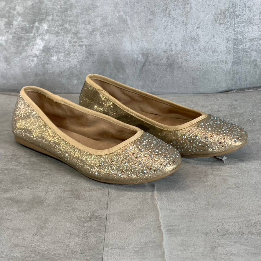 STYLE & CO Women's Gold Angelynn Rhinestone Embellished Slip-On Flats SZ 7.5