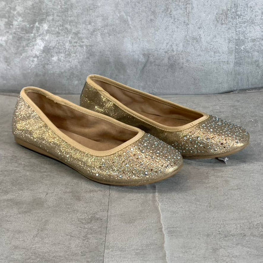 STYLE & CO Women's Gold Angelynn Rhinestone Embellished Slip-On Flats SZ 7.5