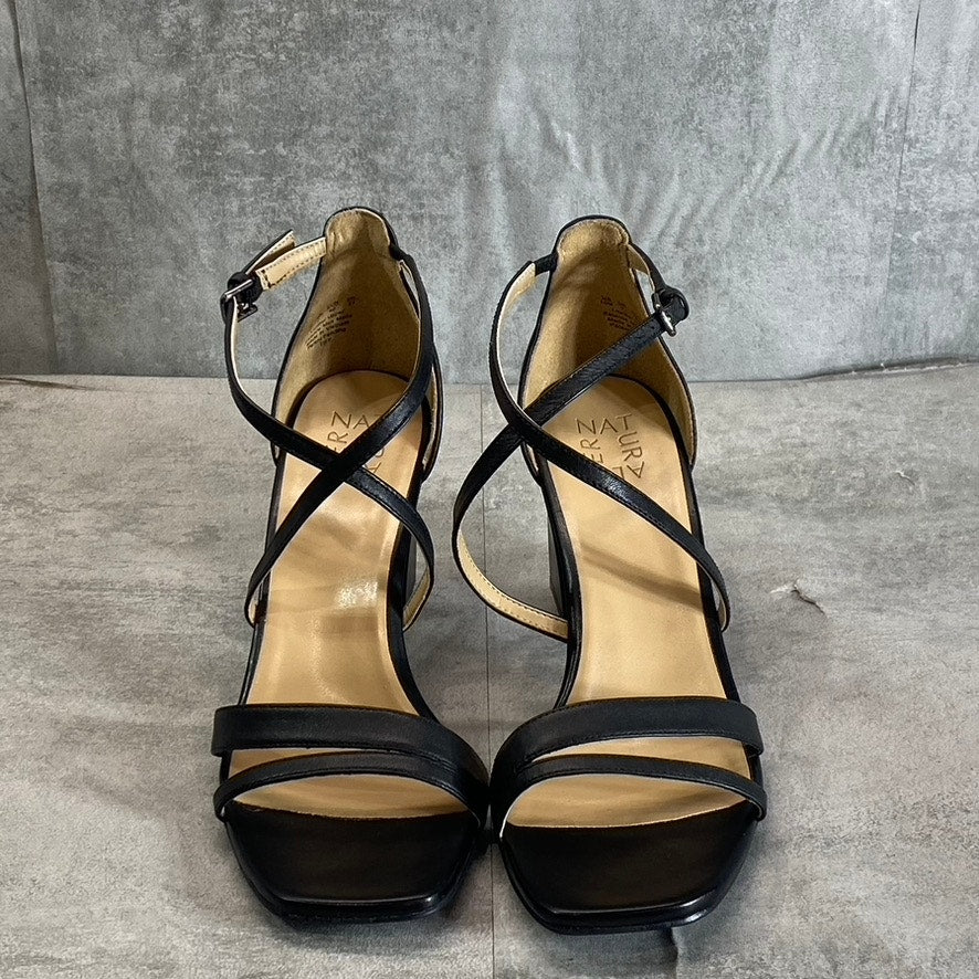 NATURALIZER Women's Black Tiff Square-Toe Block-Heel Ankle Strap Dress Sandals