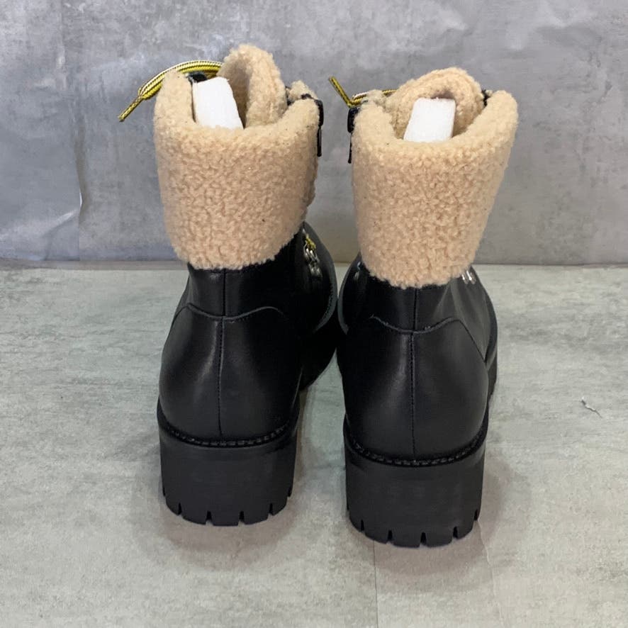 STEVE MADDEN Black Leather Faux-Fur Aniko Side Zipper Lace-Up Winter Boots SZ 10