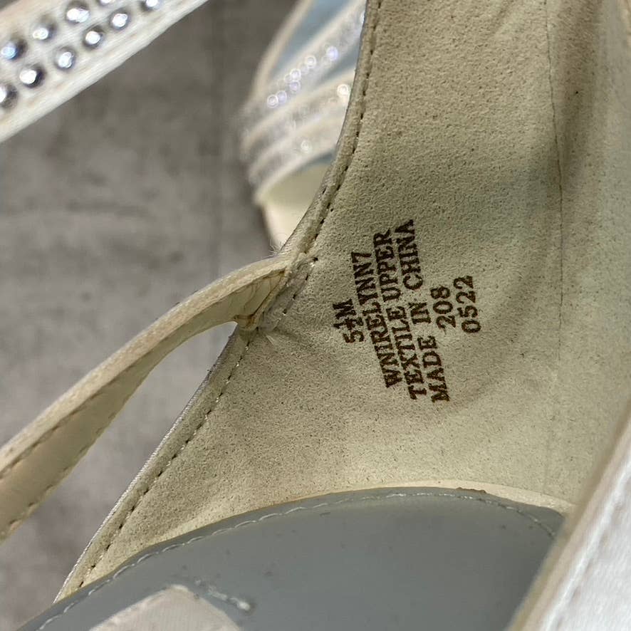 NINE WEST Women's Ivory Irelynn Ankle-Strap Rhinestone Dress Sandals SZ 5.5