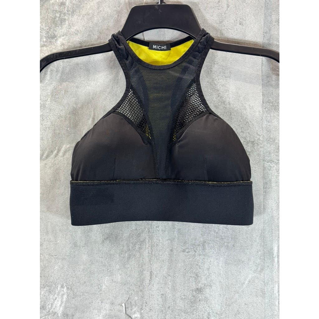 MICHI Women's Black/Yellow Mesh Racerback Sports Bra SZ S