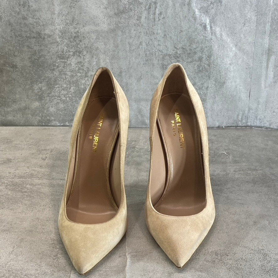 SAINT LAURENT Women's Misia Beige Suede Mid Heel Pointed-Toe Pumps SZ 7