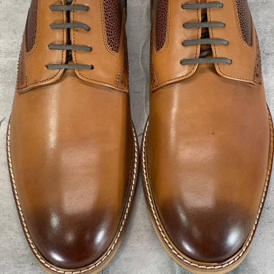 THOMAS & VINE Men's Cognac Clayton Plain-Toe Brogue Derby Shoes SZ 12