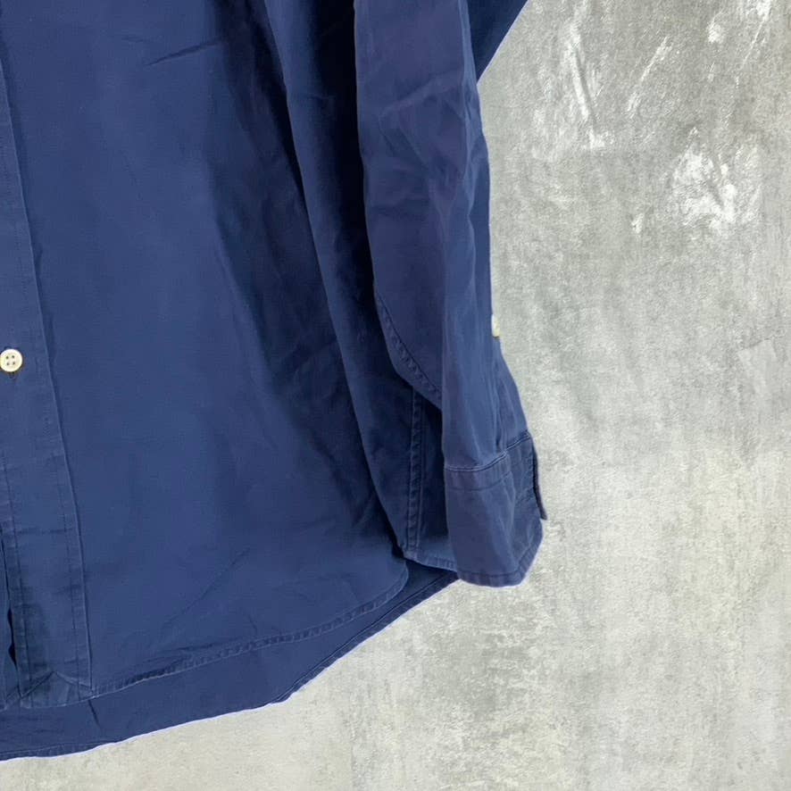RALPH LAUREN Men's Navy Blake Two-Ply Cotton Button-Up Long-Sleeve Shirt SZ M
