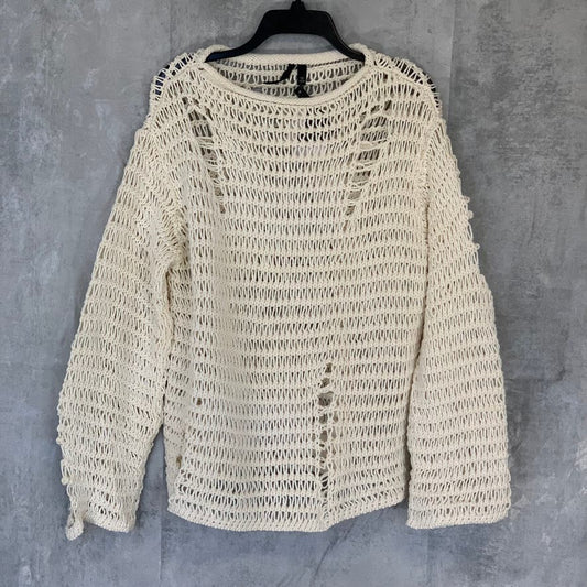 TOPSHOP Cream Distressed Crewneck Long Sleeve Pullover Jumper Sweater SZ 6