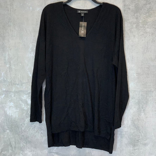 INC INTERNATIONAL CONCEPTS Women's Deep Black Solid V-Neck Step Hem Pullover Sweater SZ L