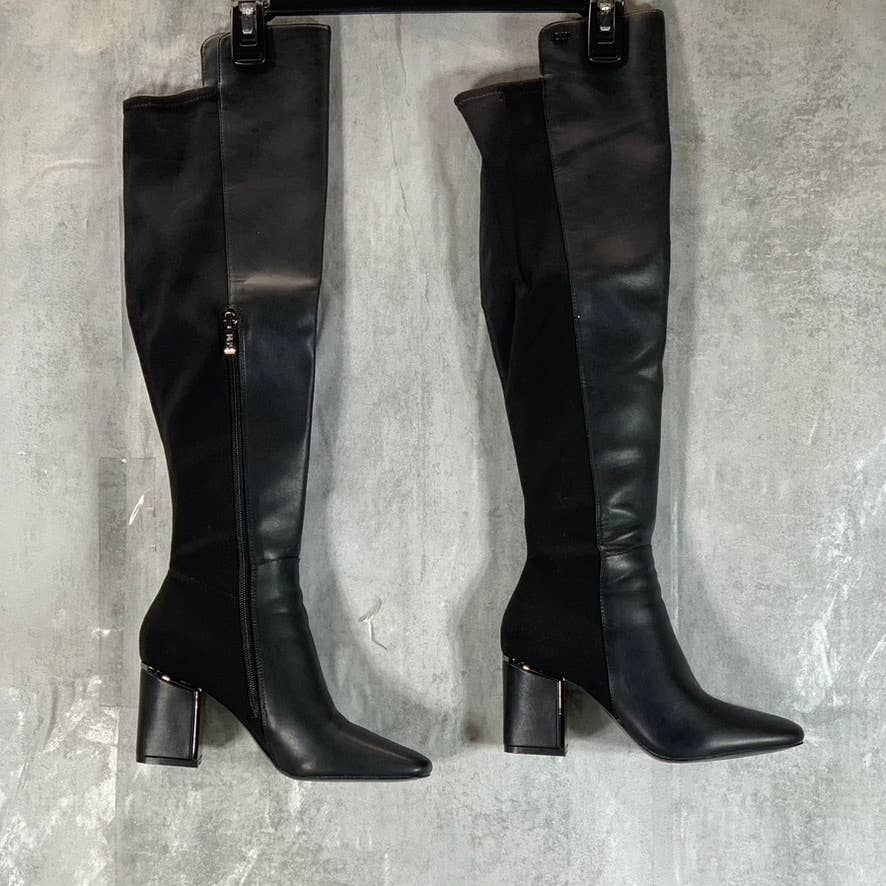 DKNY Women's Black Cilli Square-Toe Block-Heel Knee-High Boots SZ 6