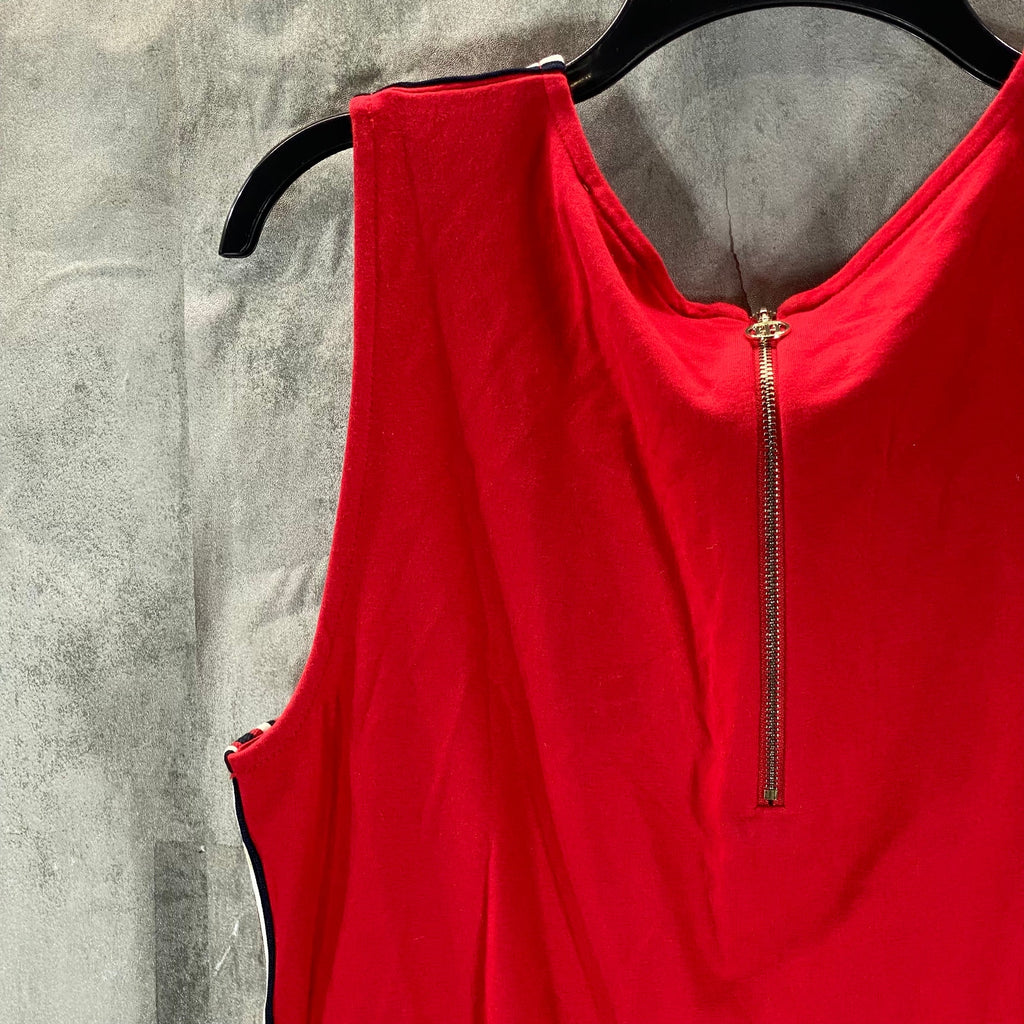 TOMMY HILFIGER Women's Scarlet Striped-Trim Sleeveless Shift Mini Dress SZ M