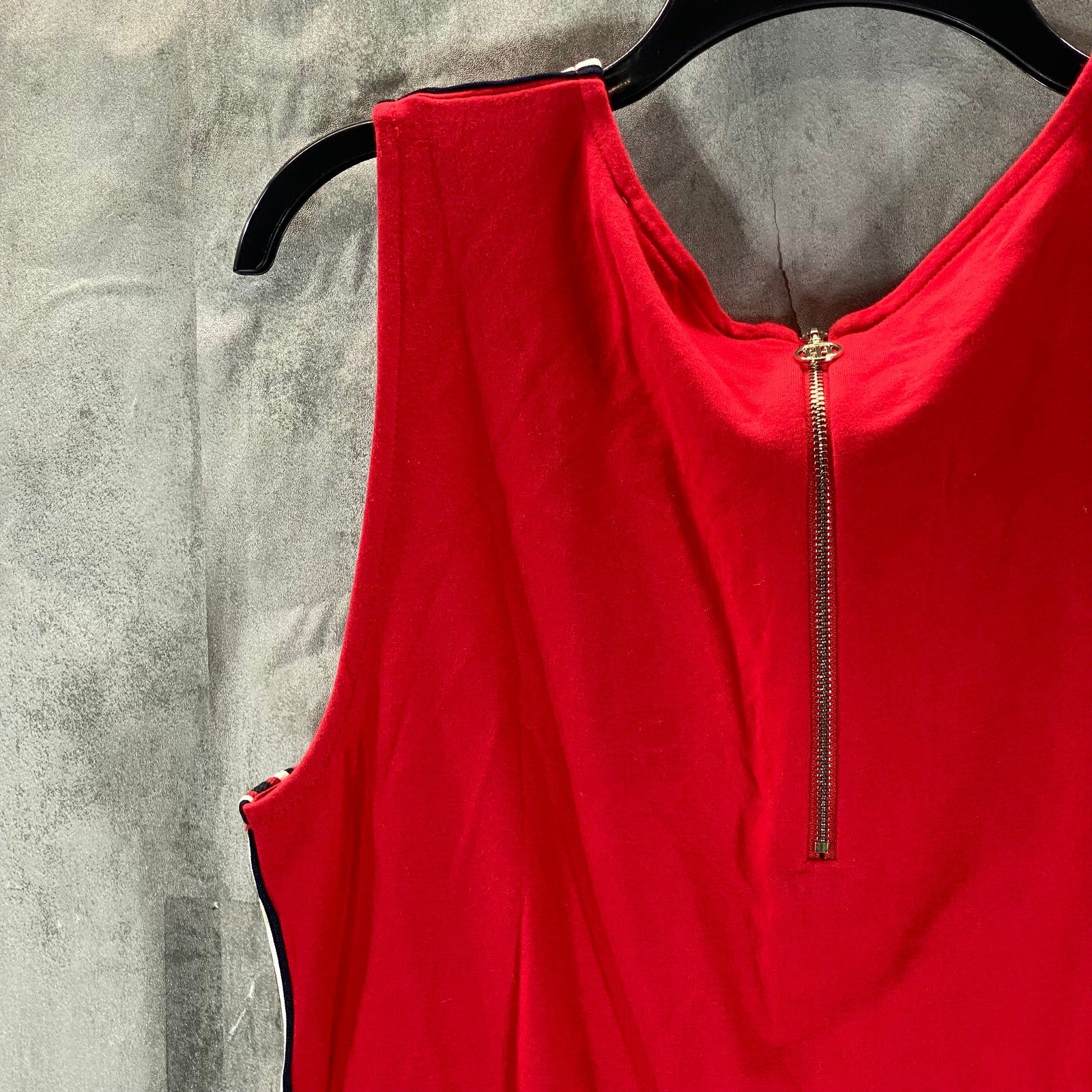 TOMMY HILFIGER Women's Scarlet Striped-Trim Sleeveless Shift Mini Dress SZ M